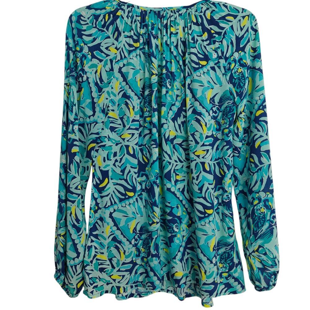 Lilly Pulitzer Willa Top Size XS Indigo Midnight Cove Print Tropical Leaf Resort - Picture 7 of 10